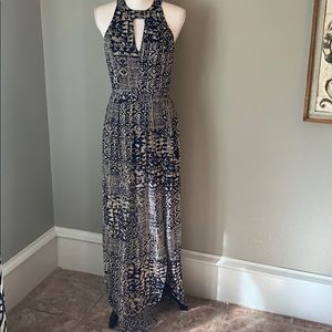 Navy blue and cream maxi dress